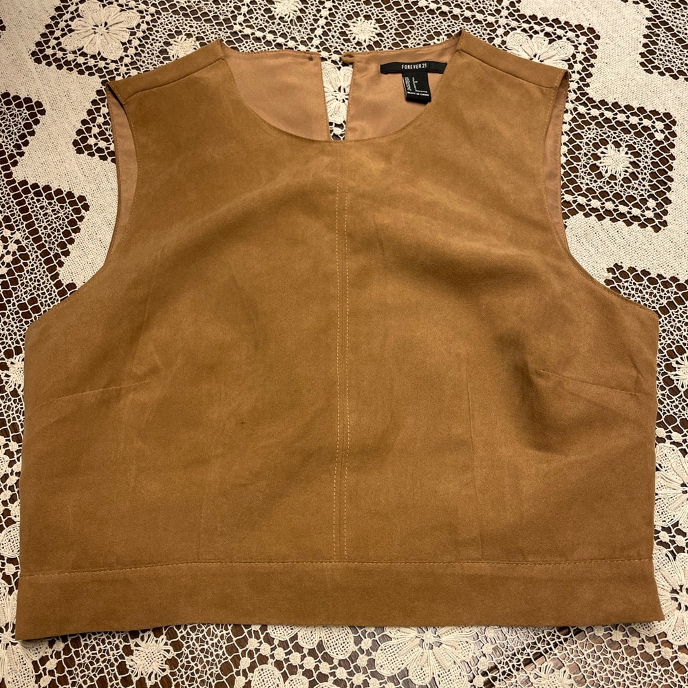 Forever 21 Sleeveless Cropped Faux Suede Brown Tank Top S